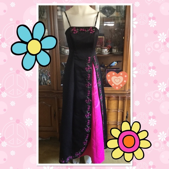 Morgan & Co. Dresses & Skirts - Black/hot pink embroidery beads gown dress